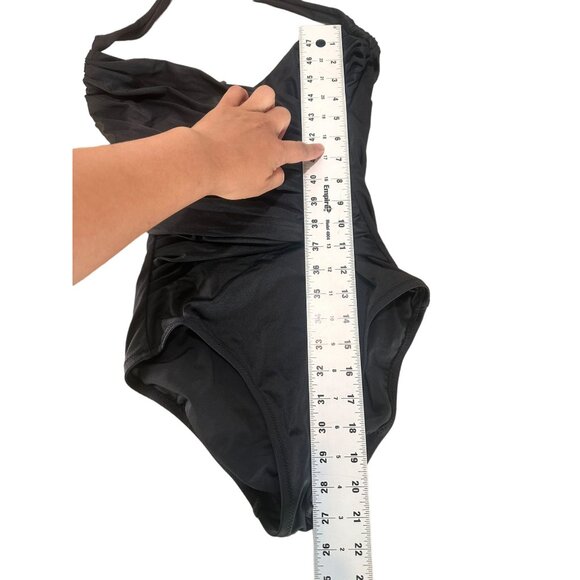 JCrew One Piece Swimsuit Womens 2 Black Halter Faux Wrap Tummy Control Classic - Picture 11 of 16